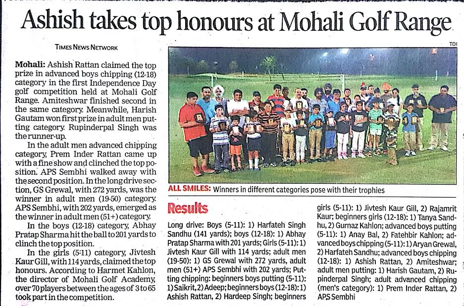 Ashish celebrating victory at Mohali Golf Range tournament